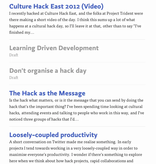 I started publishing the titles I hadn’t yet written, inline with the things that I had