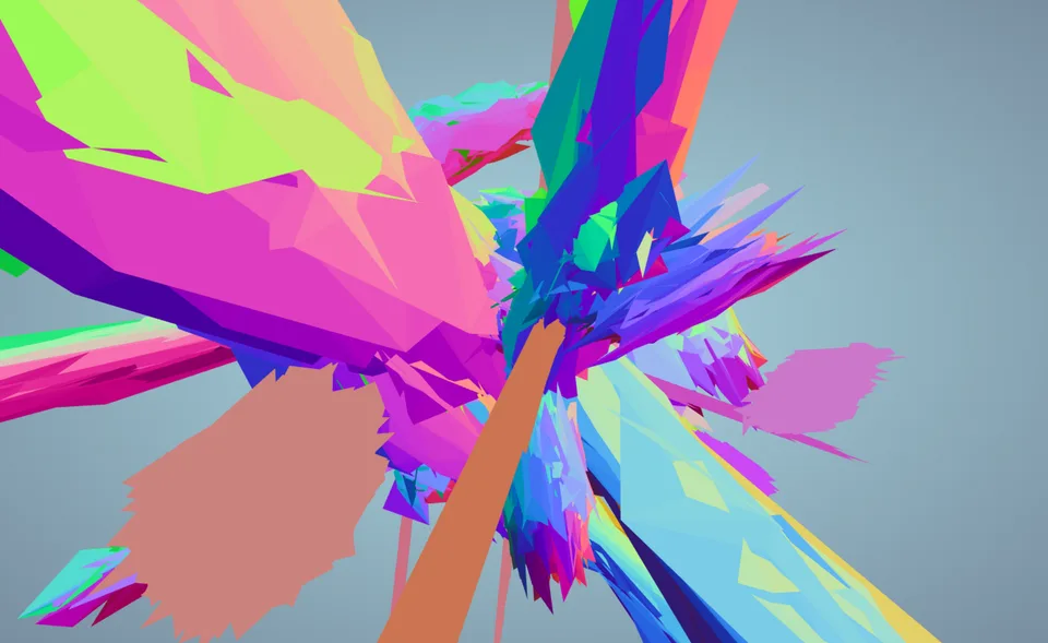 A still taken from my 3d reactive IoT visualisation. Each shape is a Thing that is currently nearby.